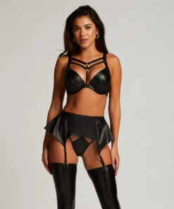 Private Jarretel Lerenlook - Zwart