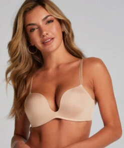 Voorgevormde Push-up Beugel Bh Deep-V - Beige